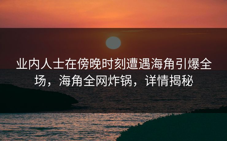 业内人士在傍晚时刻遭遇海角引爆全场，海角全网炸锅，详情揭秘