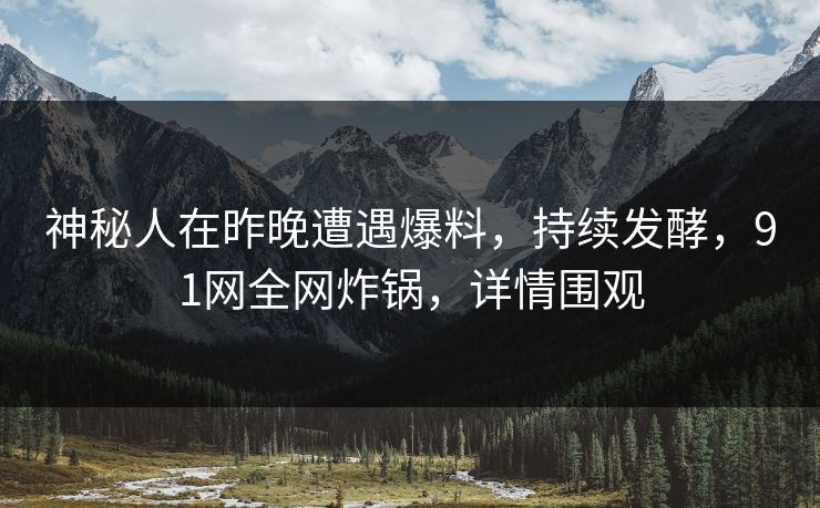 神秘人在昨晚遭遇爆料，持续发酵，91网全网炸锅，详情围观
