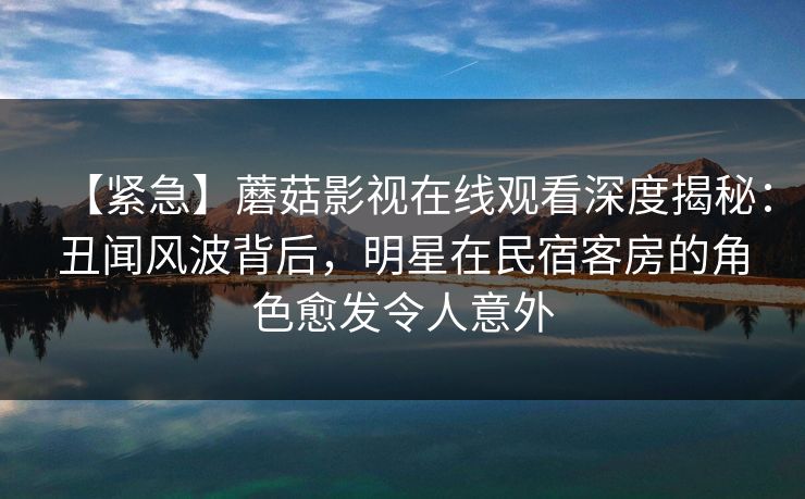【紧急】蘑菇影视在线观看深度揭秘：丑闻风波背后，明星在民宿客房的角色愈发令人意外