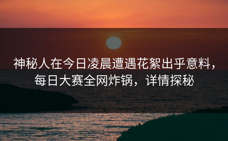神秘人在今日凌晨遭遇花絮出乎意料，每日大赛全网炸锅，详情探秘