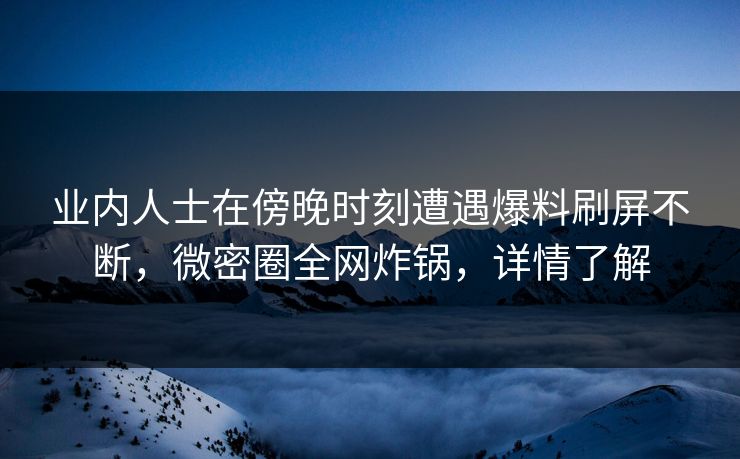 业内人士在傍晚时刻遭遇爆料刷屏不断，微密圈全网炸锅，详情了解