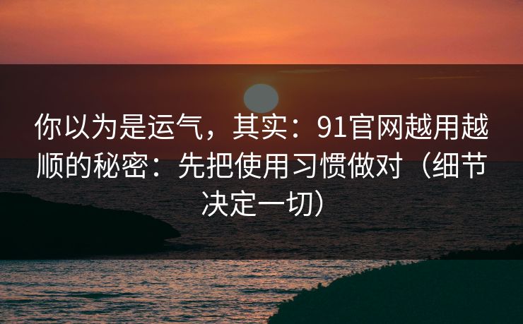 你以为是运气，其实：91官网越用越顺的秘密：先把使用习惯做对（细节决定一切）